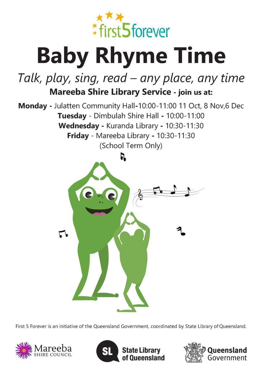 Baby Rhyme Time all libraries poster Mareeba Shire Council